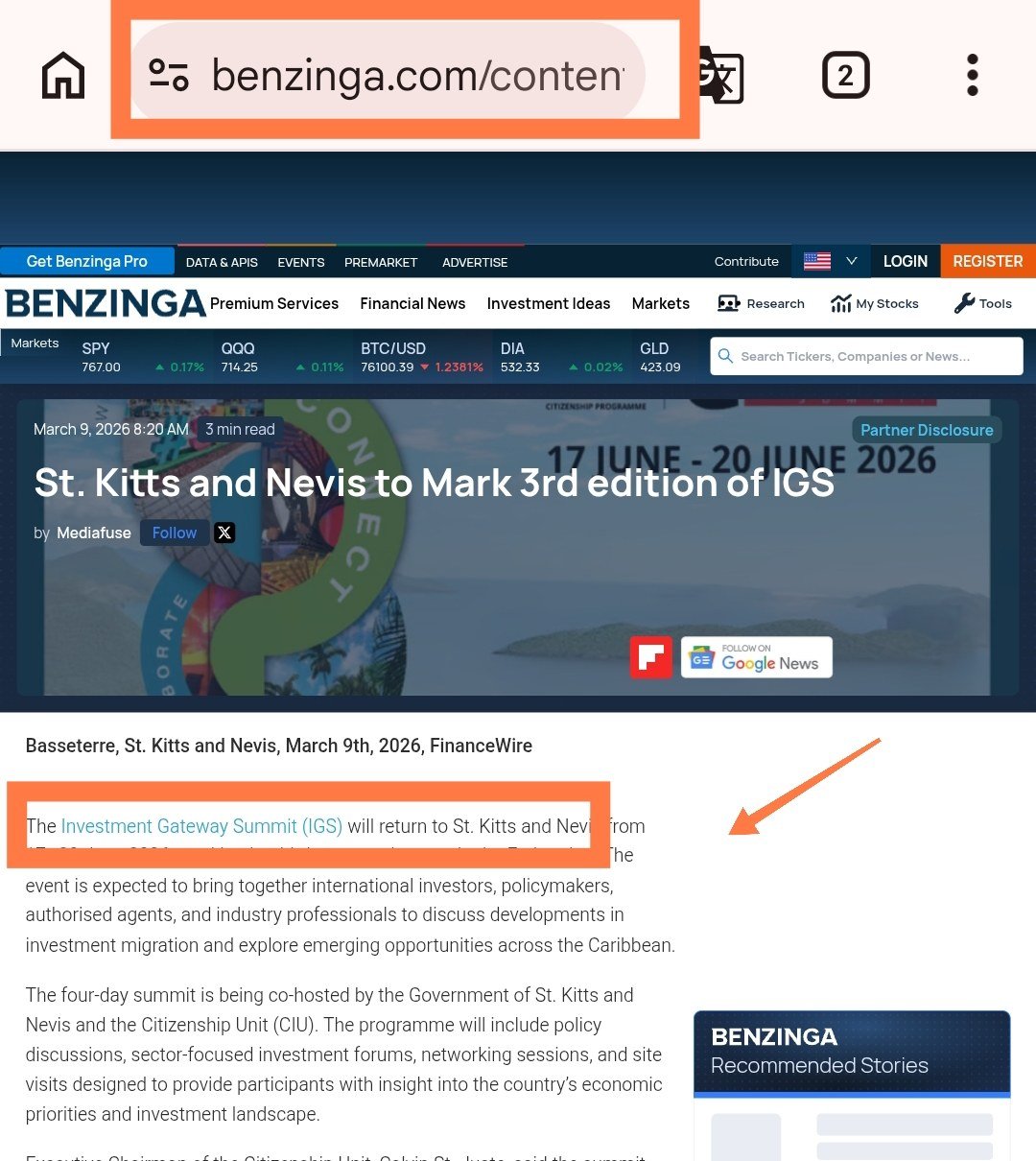 Published feature on Benzinga (benzinga.com)
