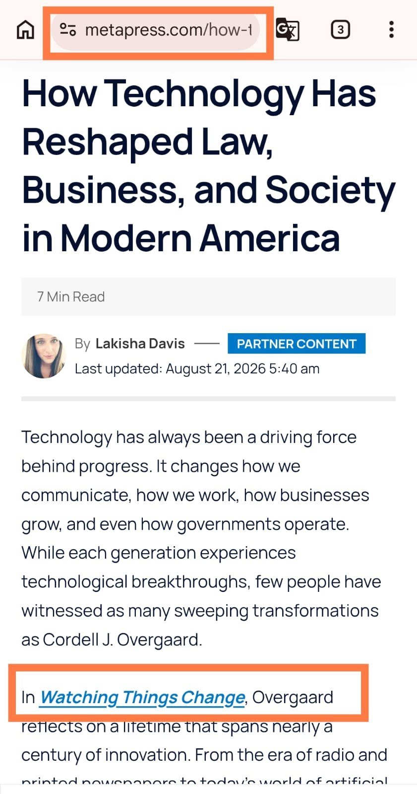Published feature on MetaPress (metapress.com)